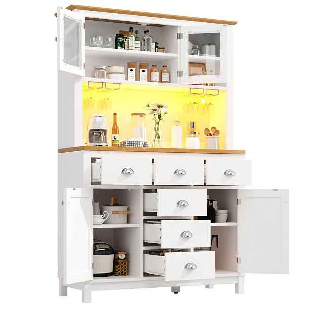 EVRYAE BUFFET Bufetová skříň MDF, LED, ovládání aplikací, úložný prostor, ochrana proti převrácení, retro design 104/40/180