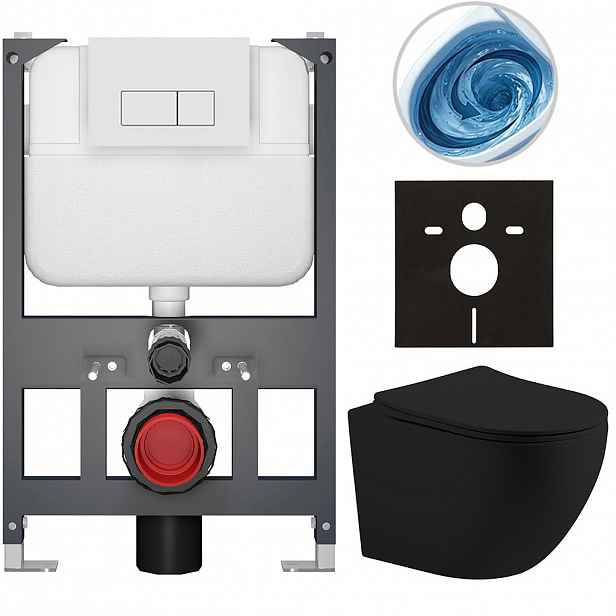 Kompletní WC set Basic/Cesso - černá matná - WC tlačítko Modulo/Bílá - závěsné - nízký modul - předstěnová instalace - 49x36 cm - 8050BD86229