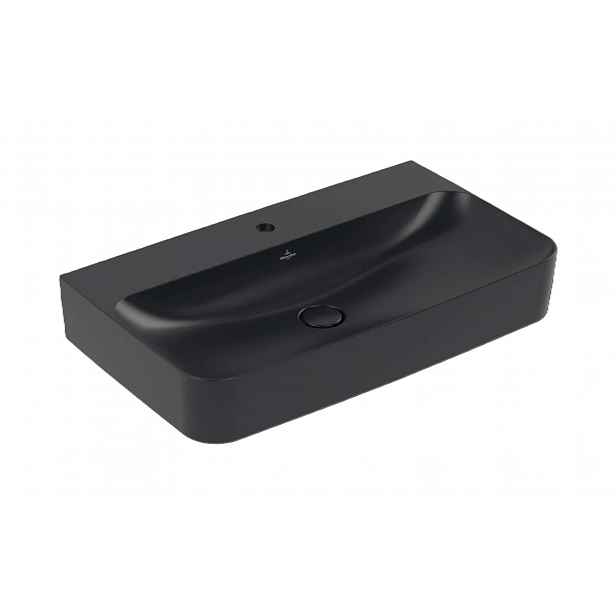 Villeroy & Boch Finion - Umyvadlo 80x47 cm, skrytý přepad, otvor pro baterii, CeramicPlus, Pure Black 416884R7