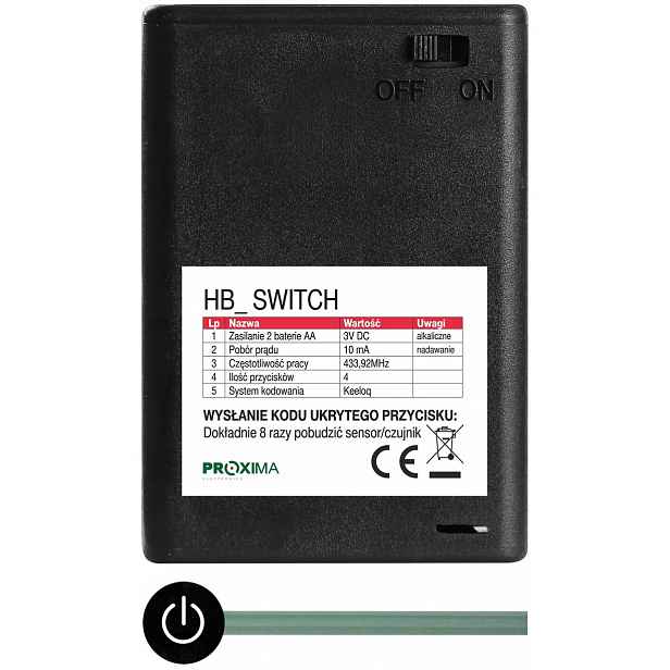 Diskrétní dálkový ovladač Hb Switch pro bránu Proxima 433 s tlačítkem na kabelu
