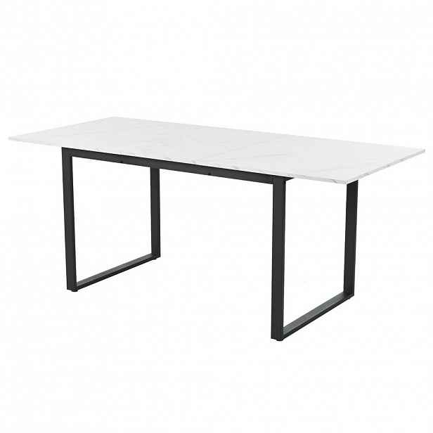 Modfu JÍDELNÍ stůl z MDF a kovu 140/180x80x75 cm bílý rozkládací s mramorovým dekorem a nastavitelnými nožkami