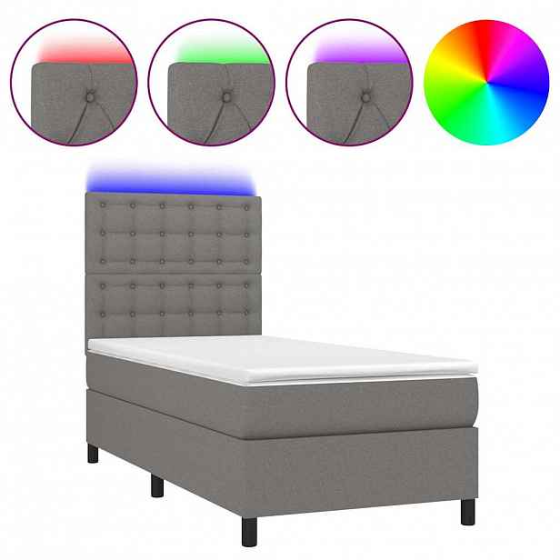 vidaXL Box spring postel s matrací a LED tmavě šedá 90x190 cm textil
