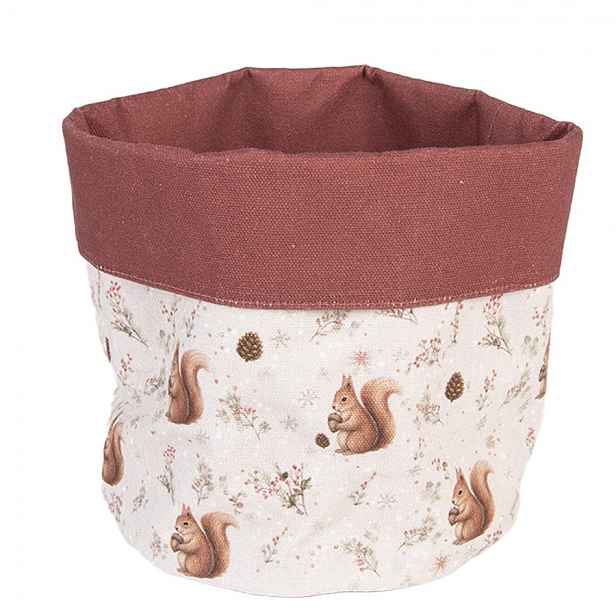 Béžový látkový košík na pečivo s veverkami Tiny Squirrel - Ø 15*16 cm Clayre & Eef