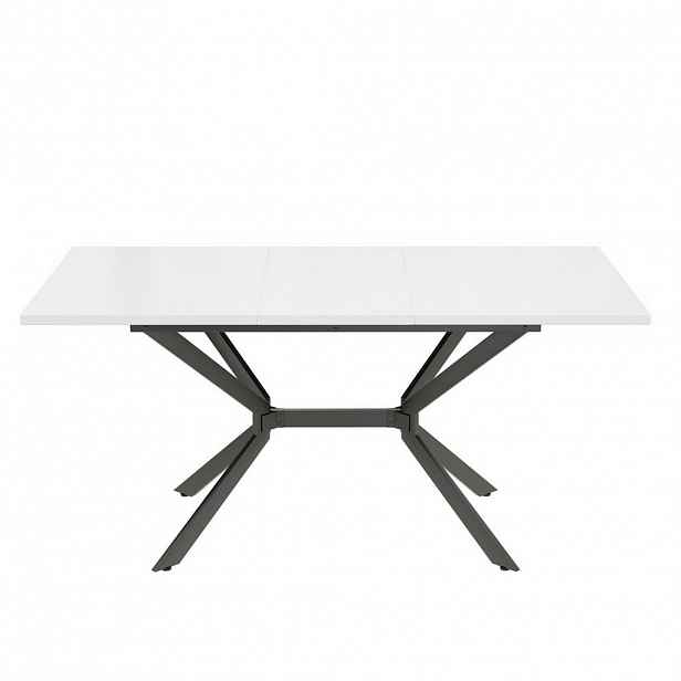 Modfu ROZKLÁDACÍ jídelní stůl z MDF 160x75x80 cm bílý s černými kovovými nohami, pro 4–6 osob