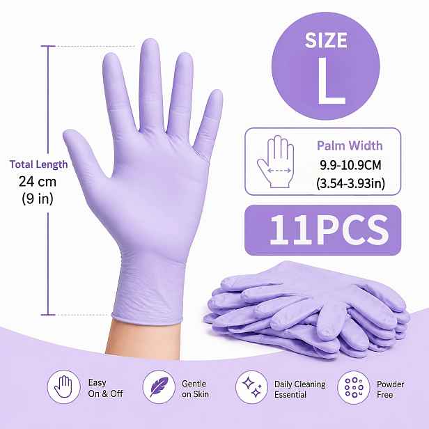 TEMU PERIWINKLE Longspring Flower Light Purple 9palcové jednorázové nitrilové rukavice, vhodné pro každodenní úklid domácnosti, mytí nádobí v kuchyni