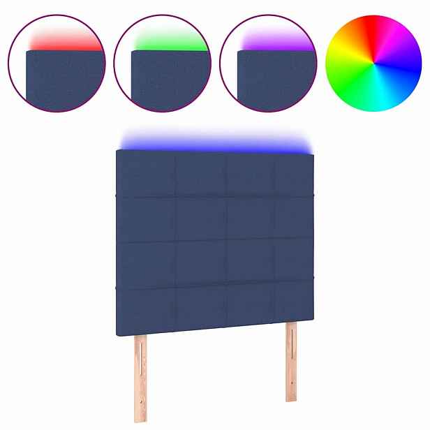 vidaXL Čelo postele s LED modré 80x5x118/128 cm textil