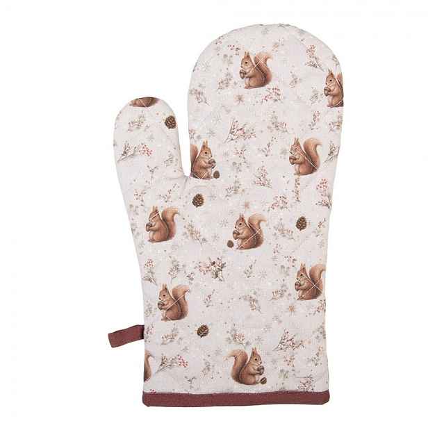 Béžová bavlněná chňapka - rukavice s veverkami Tiny Squirrel - 18*30 cm Clayre & Eef