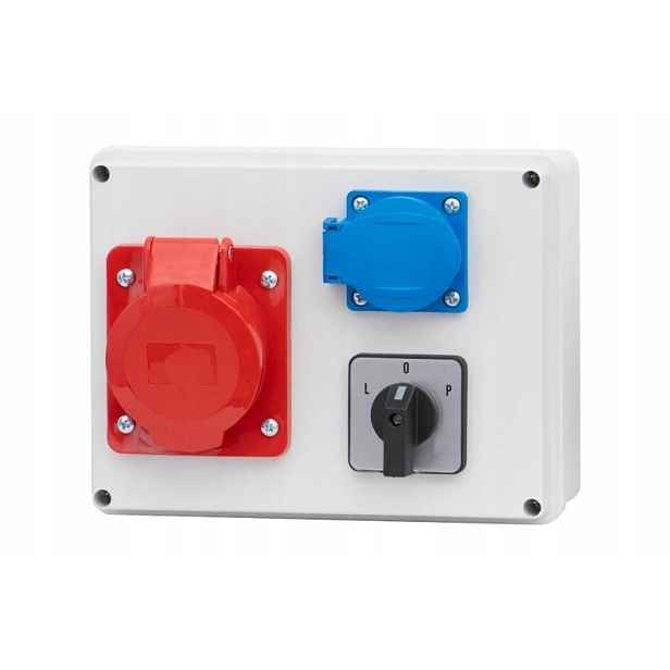 Hermetický nástěnný rozvaděč s zásuvkami 1x32/5p 1x230V Vypínač L/p