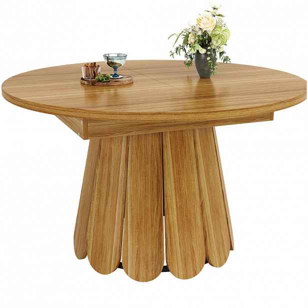 Modfu JÍDELNÍ stůl z MDF a kovu 118(158)x118x76,8 cm hnědý rozkládací s úložným prostorem pro vložku a stabilní konstrukcí