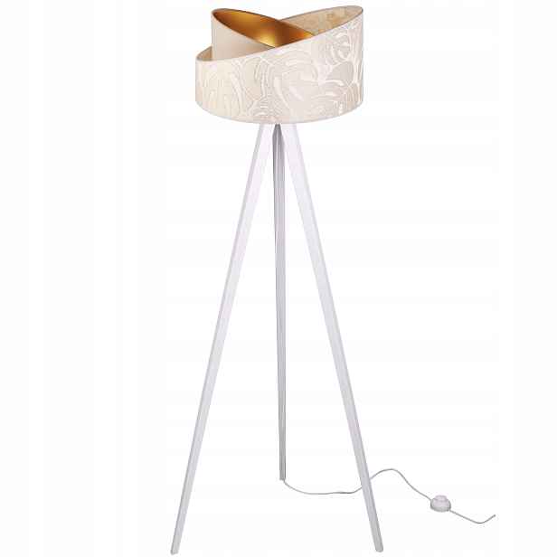 Stojací Lampa Trojnožka Dřevo Stínidlo Vzor