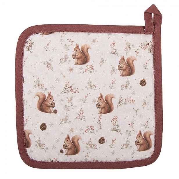 Béžová bavlněná chňapka - podložka s veverkami Tiny Squirrel - 20*20 cm Clayre & Eef