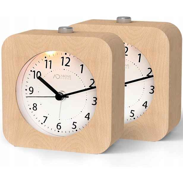 Budík aboveClock 10 cm dřevěný, analogový, cestovní budík, 2 kusy