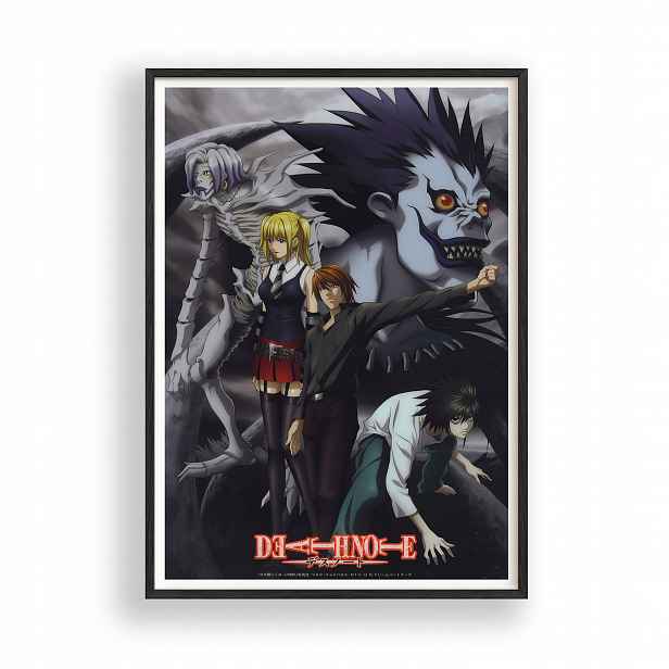 Obraz Death Note Ryuk Light L Miska Plakát Rámeček Dřevěný Černý 30x42 cm