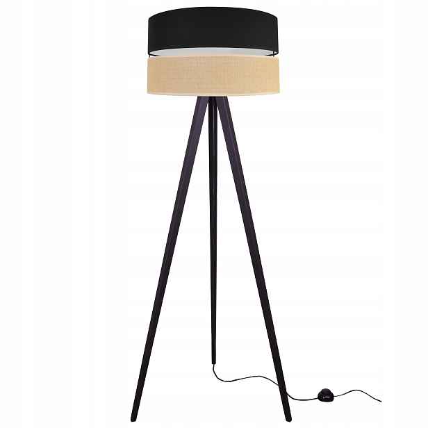Podlahová Lampa Trojnožka Dřevo Stínidlo 45 CM Černá