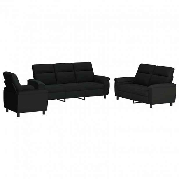 vidaXL Set pohovek 3 pcs Černá Textil