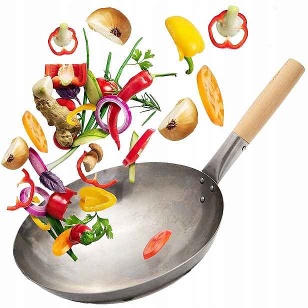 Čínská pánev Wok Ručně Kovaná Ocel Uhlíková Průměr 16 palců 41 cm Proorient