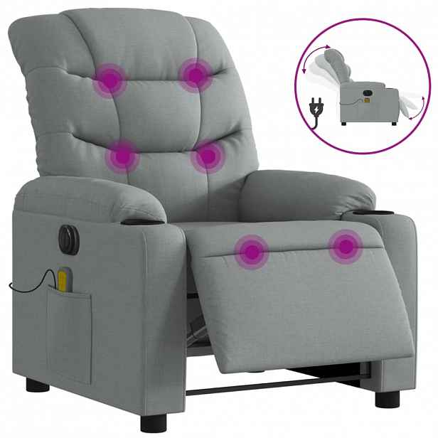 vidaXL Elektrické masážní polohovací křeslo světle šedé textil