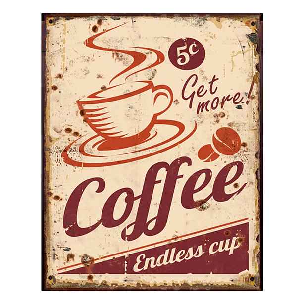 Béžová nástěnná kovová cedule Coffee - 20*1*25 cm Clayre & Eef