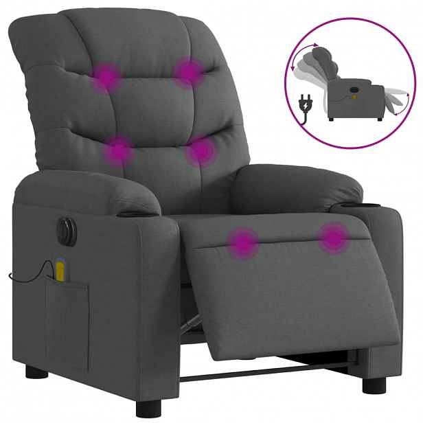 vidaXL Elektrické masážní polohovací křeslo tmavě šedé textil