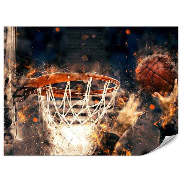 Muralo FOTOTAPETA do Studentského Pokoje Akvarelový Basketbal Tmavý Sport 350x256