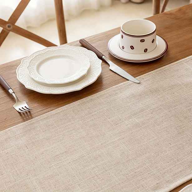 TEMU 1 ks americký minimalistický jednobarevný obdélníkový lněný ubrus, boho pokrývka na příborník botník, venkovská dekorace do domácnosti, vhodná