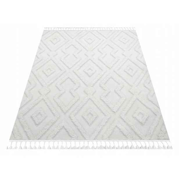 Koberec plyšový 60x110 cm, měkký krémový, hrubý, boho vzor, 3D efekt