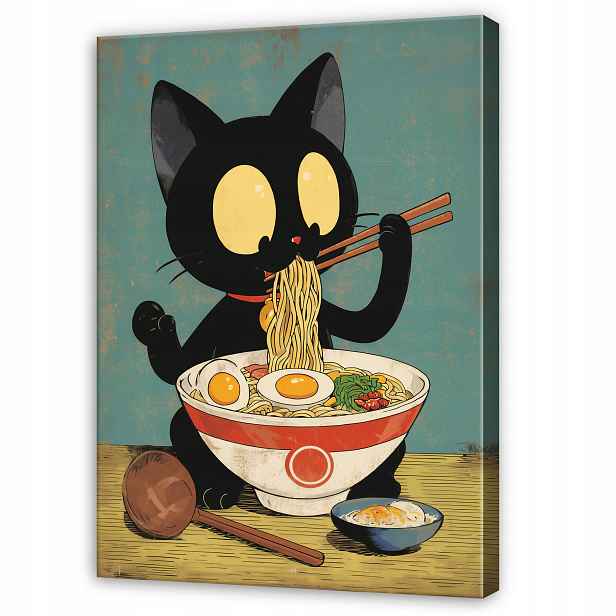 Obraz Kočka Retro Ramen Do Kuchyně Restaurace Jídelna Na Plátně 100x70