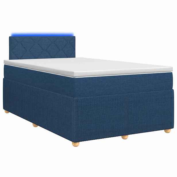 vidaXL Postel boxspring s matrací s čelo Modrá 120 x 190 cm Textil