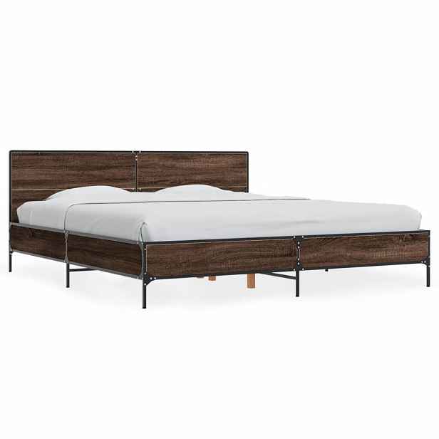 vidaXL Rám postele hnědý dub 200 x 200 cm kompozitní dřevo a kov