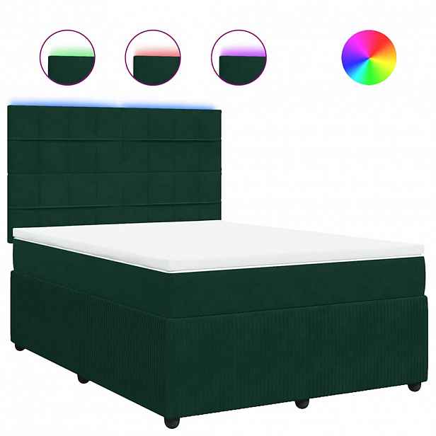 vidaXL Box spring postel s matrací tmavě zelená 140x190 cm samet