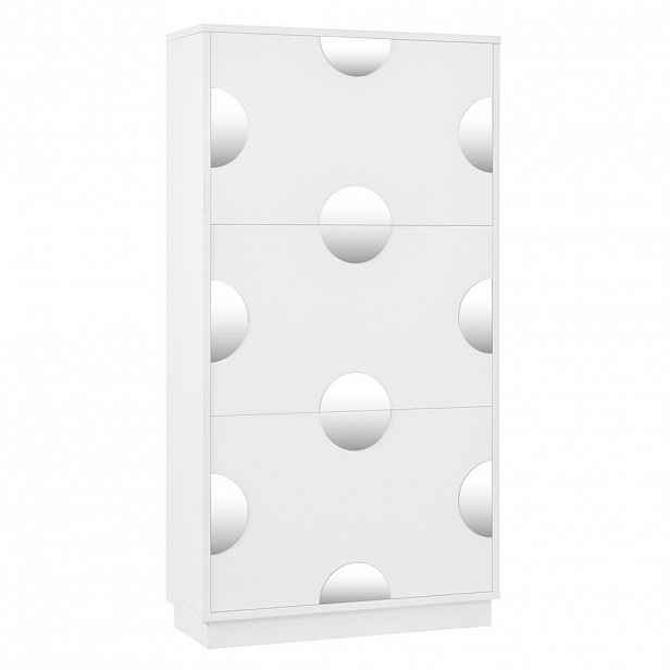Modfu BOTNÍK z MDF 63x24x120 cm bílý se 3 výklopy, kulatým zrcadlem a tichým otevíráním