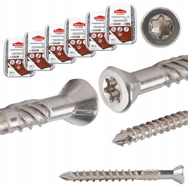 Nerezové vruty do dřeva 5x50 mm 600 ks terasové Torx A2 Klimas Wn