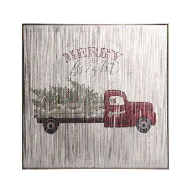 Vintage nástěnný obraz s autem a led světýlky Merry Bright - 60*2,5*60 cm Chic Antique
