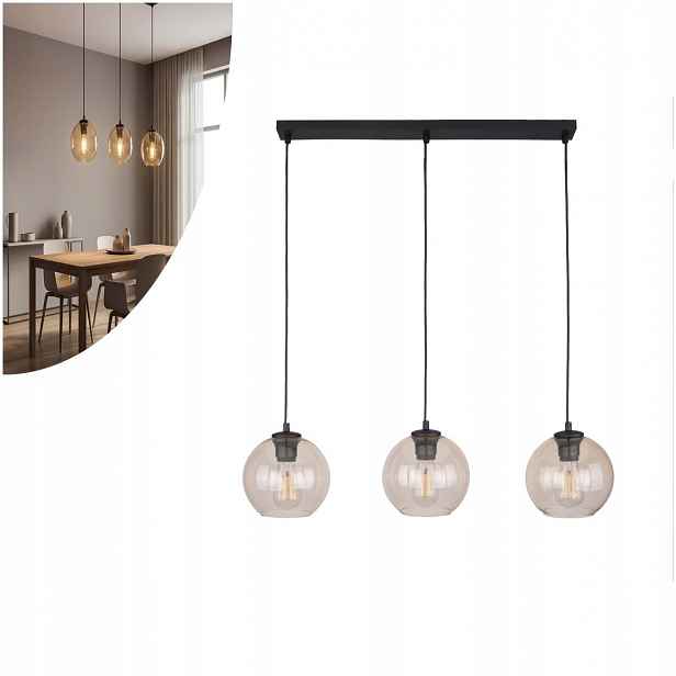 Závěsná lampa Stropní Svítidlo Jantarová černá 3xE27 Skleněná kuchyně Tk Lighting