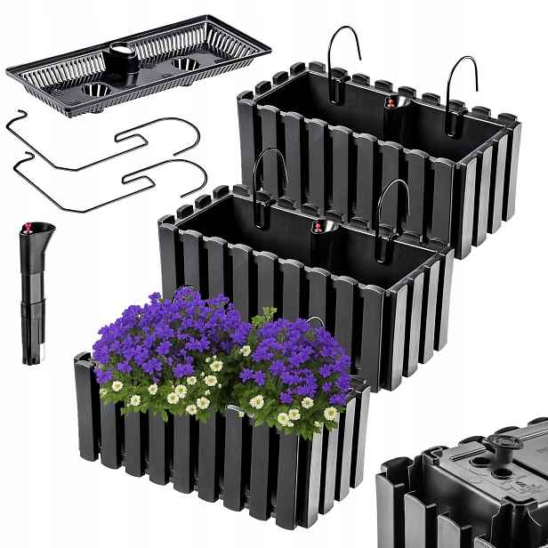 3x Balkonový Truhlík Květináč 40 cm Květináč Zábradlí Antracit