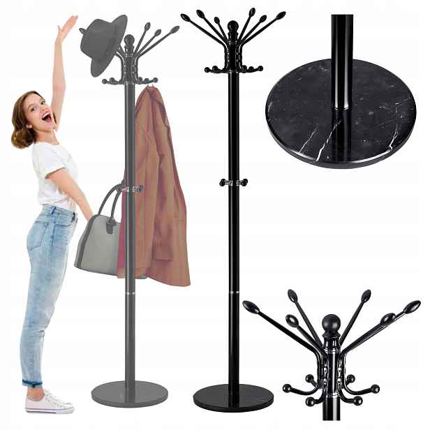 Massido MS-843 Stojanový věšák na oblečení, 16 háčků, 175 cm, černý
