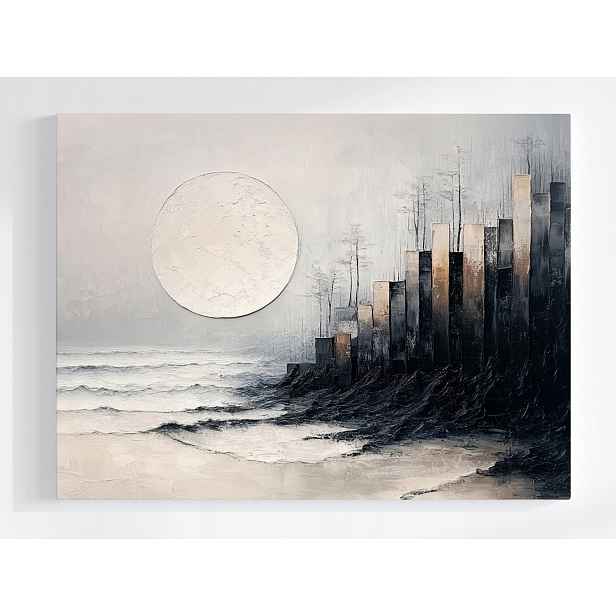 Plakát Abstrakce Grafika Město Noc Měsíc Moře 100x75