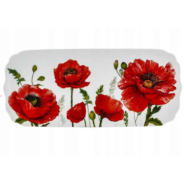 Podnos porcelánová obdélníková miska s květinami máky červená 36,5 x 16,5 cm