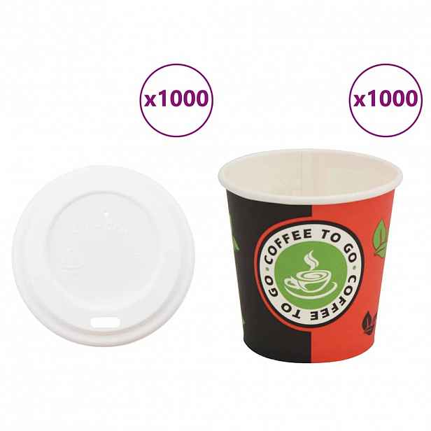 vidaXL Papírové kelímky na kávu s víčky 1000 pcs 4oz 120ml