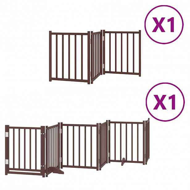 vidaXL Zábrana pro psy s dvířky skládací 9 panelů hnědá 450 cm topol