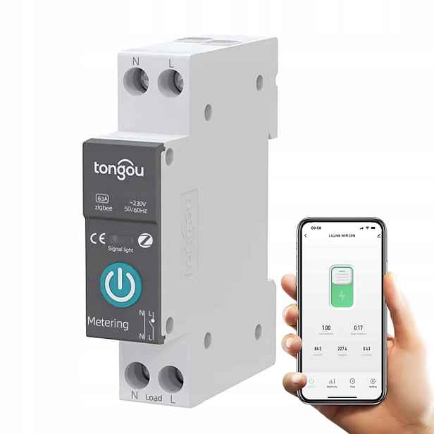 Relé ZigBee 16A s měřením proudu na Din lištu Tuya Smart Home Assistant