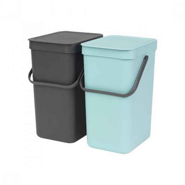 Vestavěný odpadkový koš "Sort & Go", plastový, 2 x 12 l, "Mátová / šed