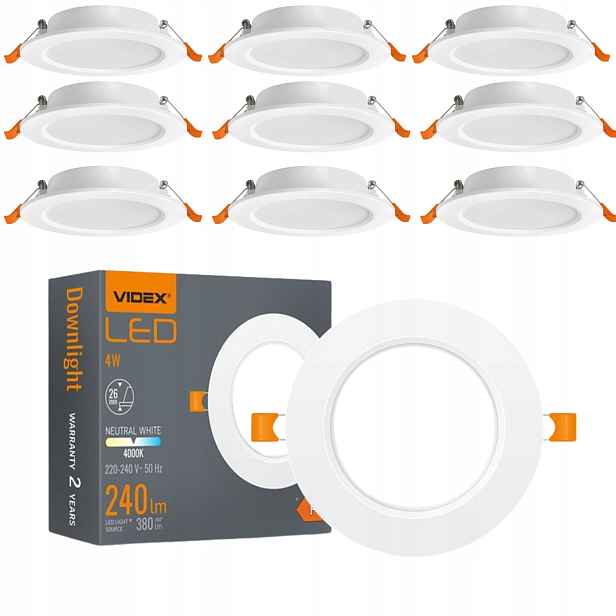 Sada 10 x Led zapuštěné svítidlo 4W 380lm 4000K Bílá Kulatá Videx