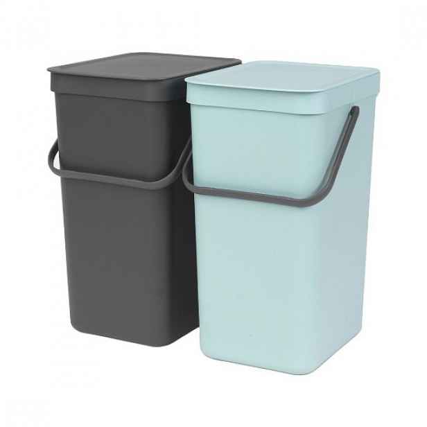 "Sort & Go" vestavěný odpadkový koš, plastový, 2 x 16 L, "Mint / Grey"