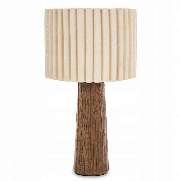 Stolní Lampa Imitace DŘEVA45 cm S Plisovaným Stínítkem, Dekorativní