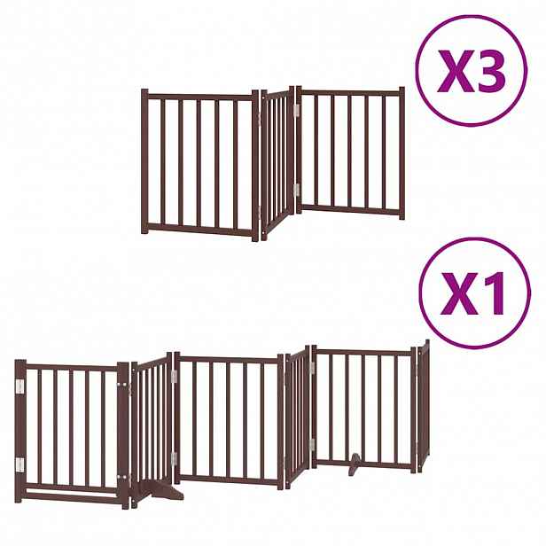 vidaXL Zábrana pro psy s dvířky skládací 15 panelů hnědá 750 cm topol