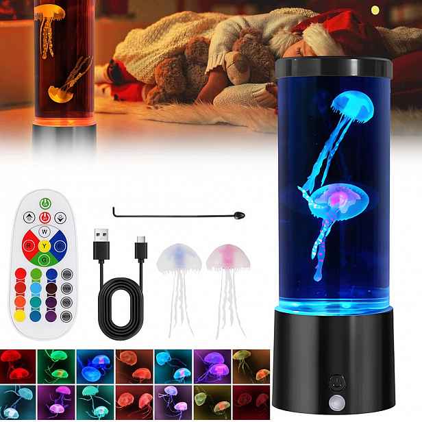 noční Led lampa s medúzou a pravou lávou pro akvárium s dálkovým ovládáním, kreativní