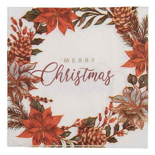 Vánoční papírové ubrousky s věnečkem Merry Christmas - 33*33 cm (20ks) Clayre & Eef