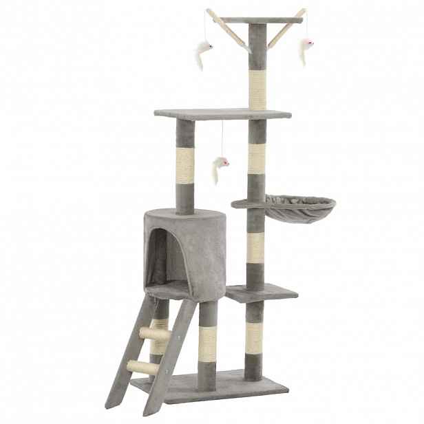vidaXL Škrabadlo pro kočky se sisalovými sloupky 138 cm šedé