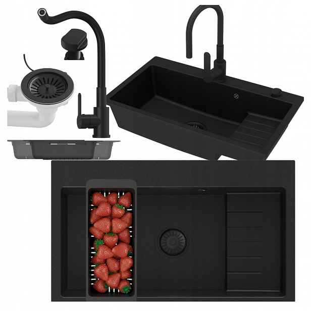 Granitový dřez s odkapávačem Grano Set Dřez Baterie Sifon automat